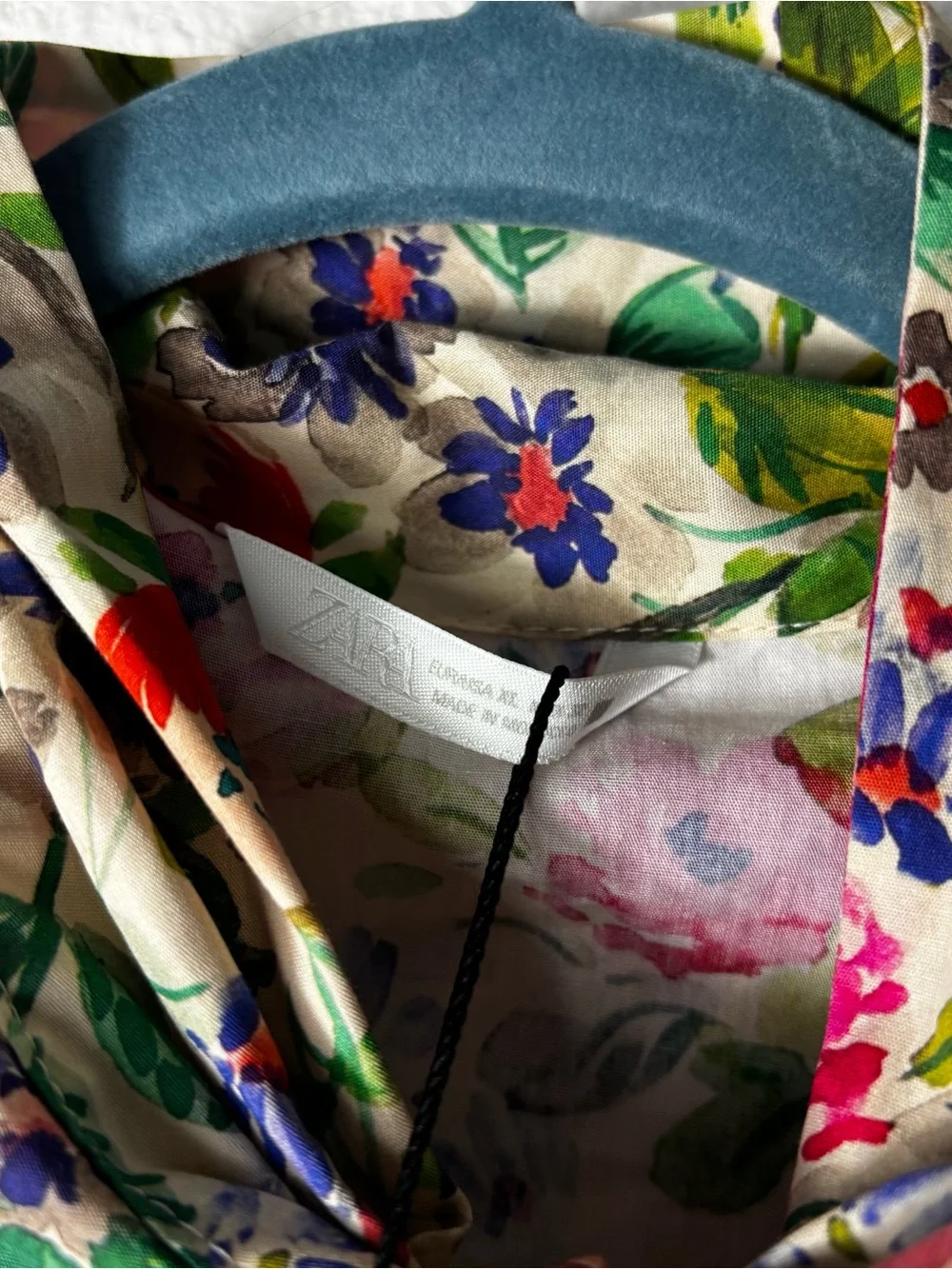 Zara Floral Tie-Neck Puff Sleeve Blouse in Pink, Green, Orange